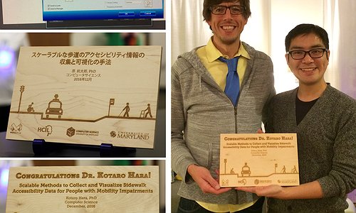 The Makeability Lab came together to collectively design and make a custom, laser-cut plaque for Kotaro in Japanese and English for a graduation gift.