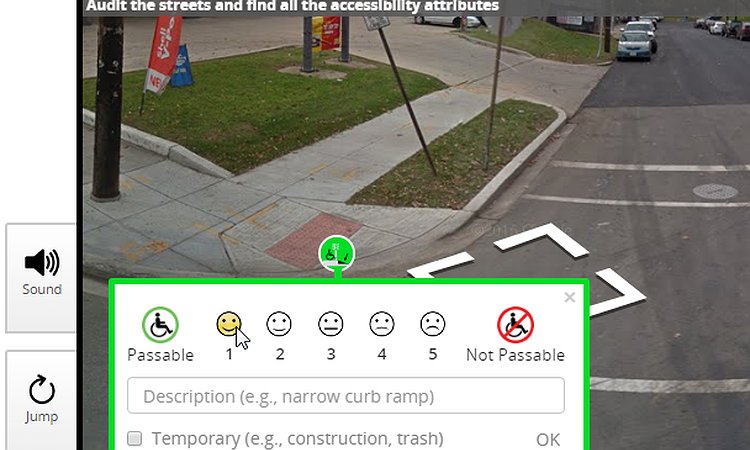 A screenshot of a user labeling a curb ramp in Project Sidewalk