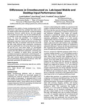 Thumbnail for: Differences in Crowdsourced vs. Lab-based Mobile and Desktop Input Performance Data