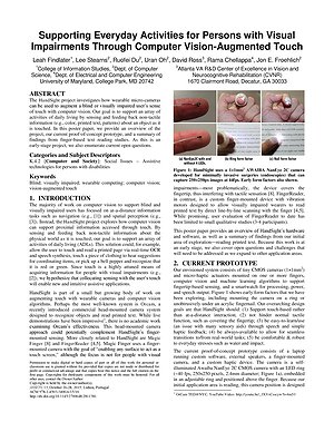 Thumbnail for: Supporting Everyday Activities for Persons with Visual Impairments Through Computer Vision-Augmented Touch