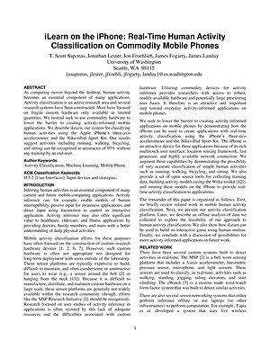 Thumbnail for: iLearn on the iPhone: Real-Time Human Activity Classification on Commodity Mobile Phones
