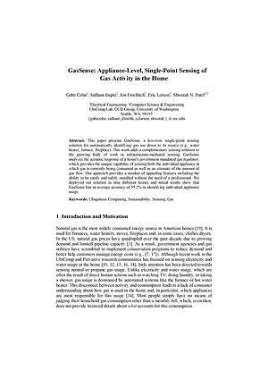 Thumbnail for: GasSense: Appliance-Level, Single-Point Sensing of Gas Activity in the Home