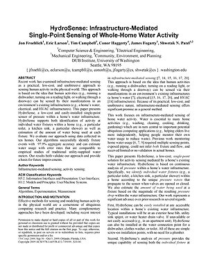 Thumbnail for: HydroSense: infrastructure-mediated single-point sensing of whole-home water activity