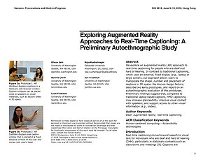 Thumbnail for: Exploring Augmented Reality Approaches to Real-Time Captioning: A Preliminary Autoethnographic Study