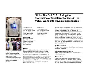 Thumbnail for: "I Like This Shirt": Exploring the Translation of Social Mechanisms in the Virtual World into Physical Experiences