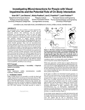 Thumbnail for: Investigating Microinteractions for People With Visual Impairments and the Potential Role of on-Body Interaction