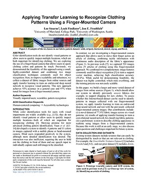 Thumbnail for: Applying Transfer Learning to Recognize Clothing Patterns Using a Finger-Mounted Camera
